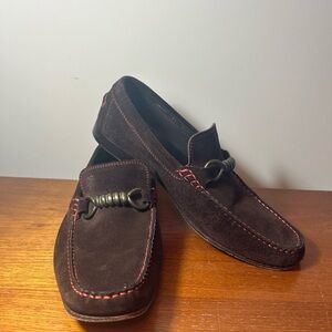 Donald J. Pliner Danit Brown Loafers with deep Orange Stitching size 8.5 Men’s
